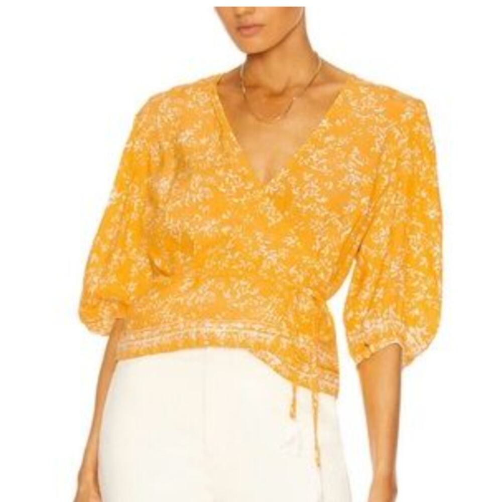 Natalie Martin Lindsay Tie Waist Silk Floral Wrap Balloon Sleeve Blouse Medium
